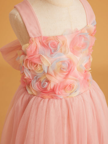 Vestido de bebé niña con lazo de tul y aplique floral en 3D de la colección Jardín Encantado 