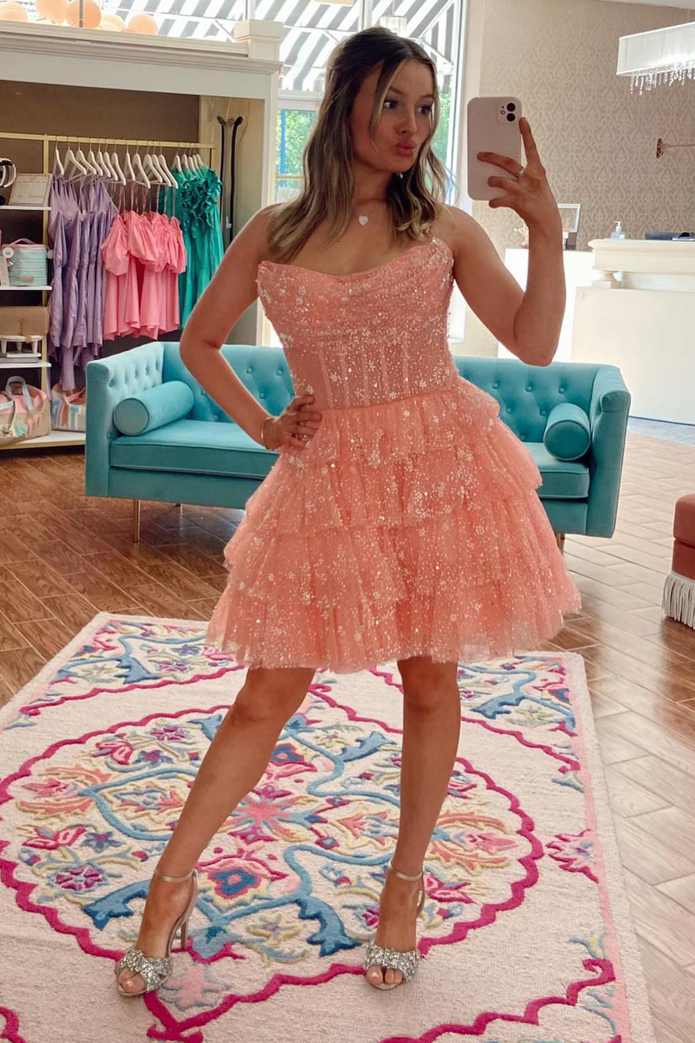 Cute A Line Strapless Corset Homecoming Dress with Ruffles