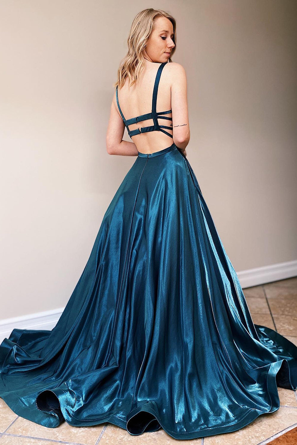 Satin Spaghetti Straps A-Line Prom Dress