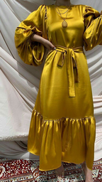 Vestido de noche azul real con mangas abullonadas, vestido de fiesta sencillo Y5513