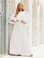 Vestido de dama de honor Sunderly para mujer, manga larga, cuello en V, de gasa, vestido formal de fiesta de boda SY28018