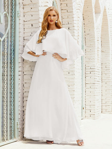 Vestido de dama de honor Sunderly para mujer, manga larga, cuello en V, de gasa, vestido formal de fiesta de boda SY28018