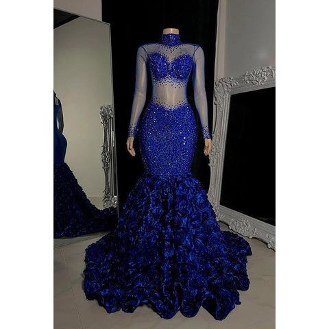 Trumpet/Mermaid High Neck Beaded Sequins Tulle Long Sleeves Prom Dress