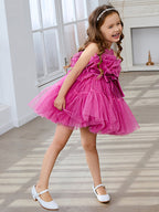 Encantador vestido rosa de princesa sin mangas de tul para niña de las flores con detalle de lazo (010224355) 