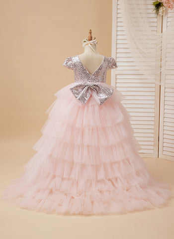 Robe de bal/robe de princesse en tulle rose pour demoiselle d'honneur d'anniversaire 