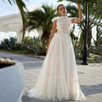 High Neck Sleeveless Wedding Dresses Lace Appliques A Line فساتين السهرة Sweep Train Bohemian New Vestidos De Novia
