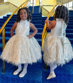 Vestido de cumpleaños plateado hasta la rodilla de jacquard para niña