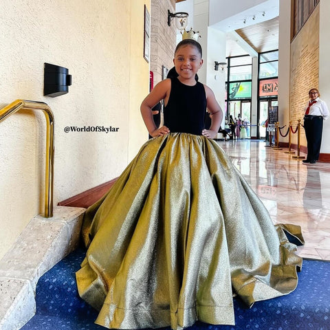 Vestido de gala/princesa de terciopelo jacquard con cola de barrido negro (2003227667) 