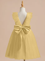 Vestido de niña de las flores de corte A, de satén y tul, hasta la rodilla 