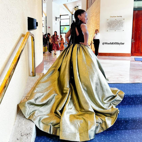 Vestido de gala/princesa de terciopelo jacquard con cola de barrido negro (2003227667) 