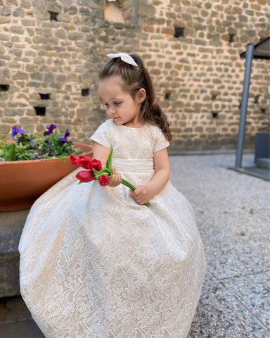 A-line Lace Sweep Train Ivory Dress (010146744)