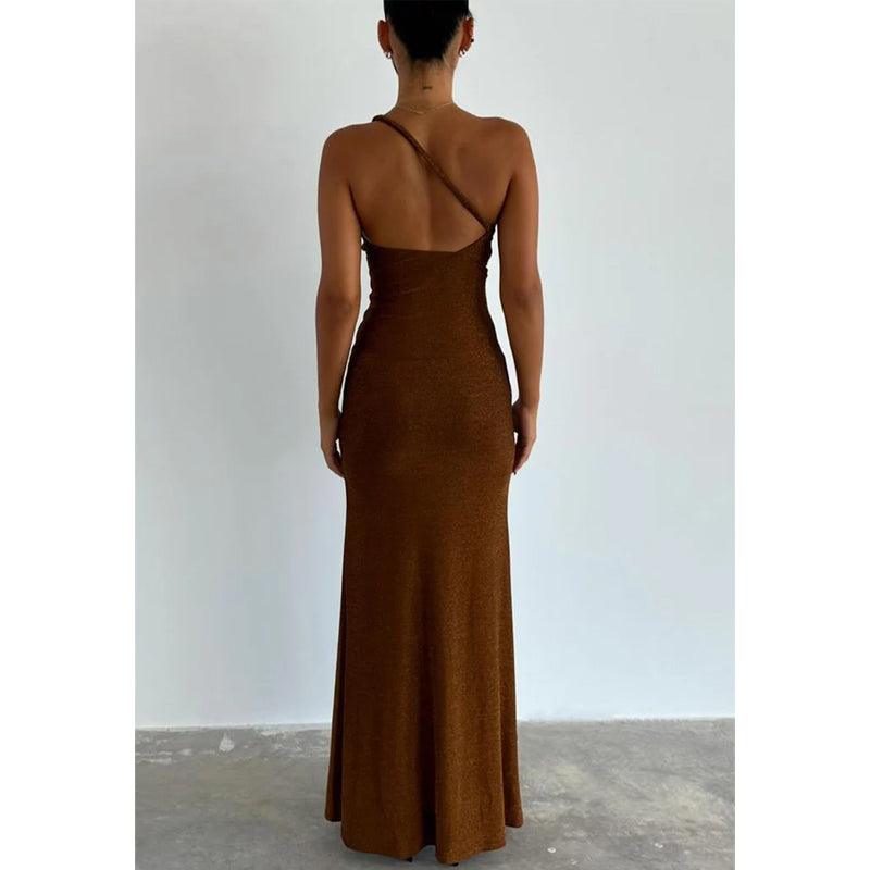 Vestido de fiesta ajustado de un solo hombro con pliegues y aberturas laterales para graduación y noche 