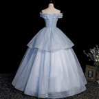 Vestido largo de gala de tul azul con encaje, vestidos de fiesta Y4208