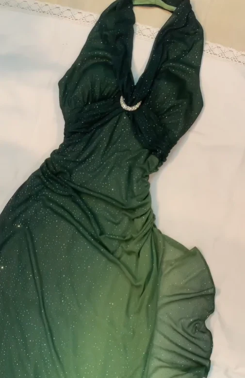 Robe de bal longue dos nu en mousseline vert ombré, robe de soirée à paillettes Y7481