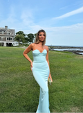 Robe de bal fourreau bleue sexy dos nu, robe de soirée longue, robe de demoiselle d'honneur Y8233