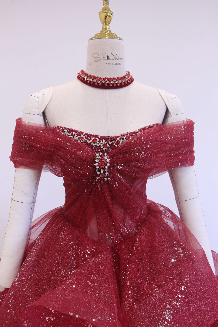 Robe de soirée rouge trapèze à épaules dénudées, robe de bal scintillante, robe de mariée Y7676