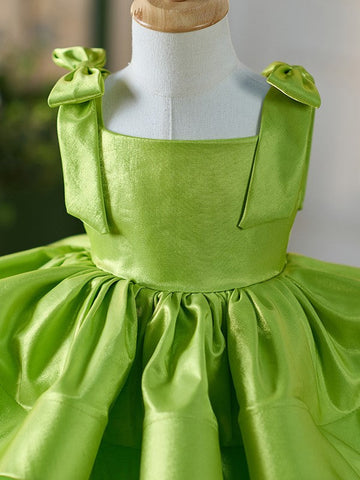 Vestido verde de tul satinado hasta la rodilla para bebé niña 