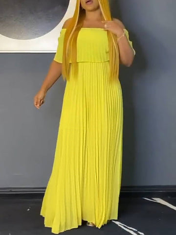 Vestidos de noche cruzados plisados ​​de color liso con hombros descubiertos 