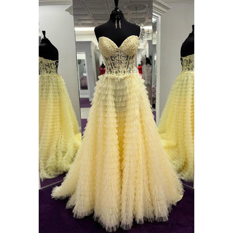 V-Neck Sleeveless A-Line Applique Slit Formal Prom Dress