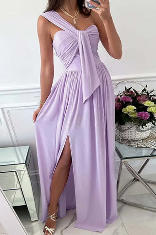 Vestidos de noche sexys de moda, lisos, sin espalda, con abertura y un solo hombro (7 colores) 