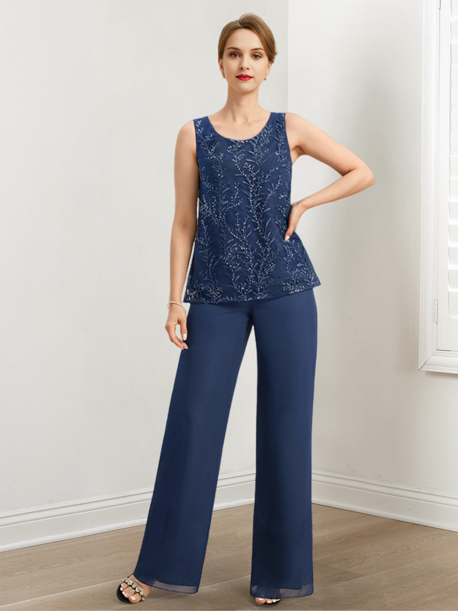 Traje pantalón de gasa para la madre de la novia con lentejuelas y chaqueta 