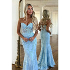 Vestido de fiesta largo con escote en forma de corazón y apliques de encaje para adolescentes