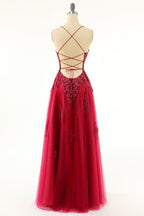 Robe de bal longue en tulle lavande avec dentelle