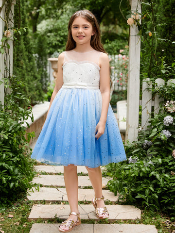 Vestido de princesa/vestido de tul azul hasta la rodilla para niña de las flores 