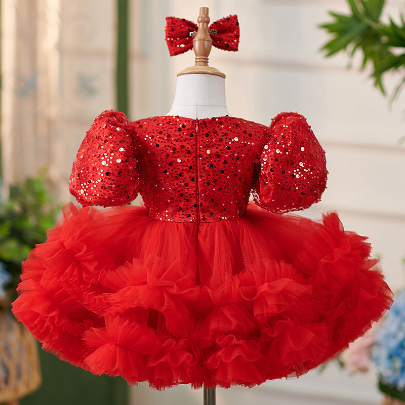 Vestido de fiesta de cumpleaños para bebé niña, de tul y lentejuelas hasta la rodilla 