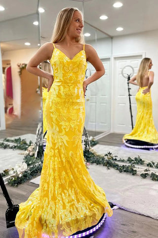 Vestido largo de fiesta de lentejuelas naranjas brillantes estilo sirena