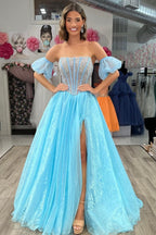 Vestido de fiesta de organza color rosa rubor sin tirantes, corte en A