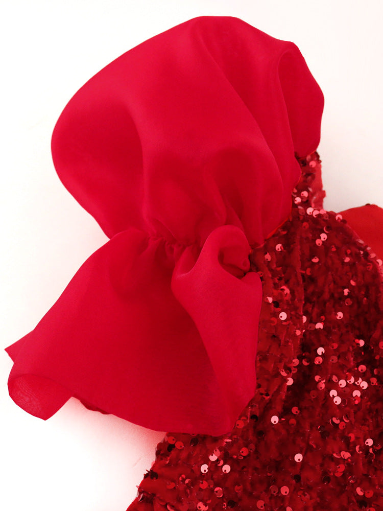 Sexy Ruffles V-neck Elegant Sequ High-End Maxi Dress Ladies Banquet Evening Dress Women Party Dre