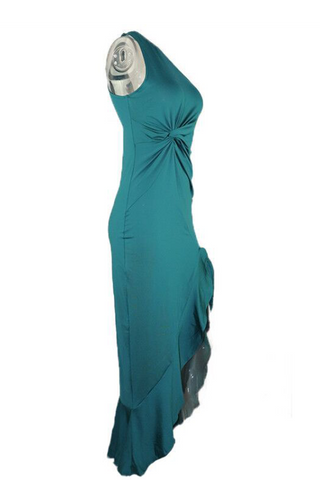 Elegante vestido de noche liso con volante y abertura en un solo hombro (8 colores) 