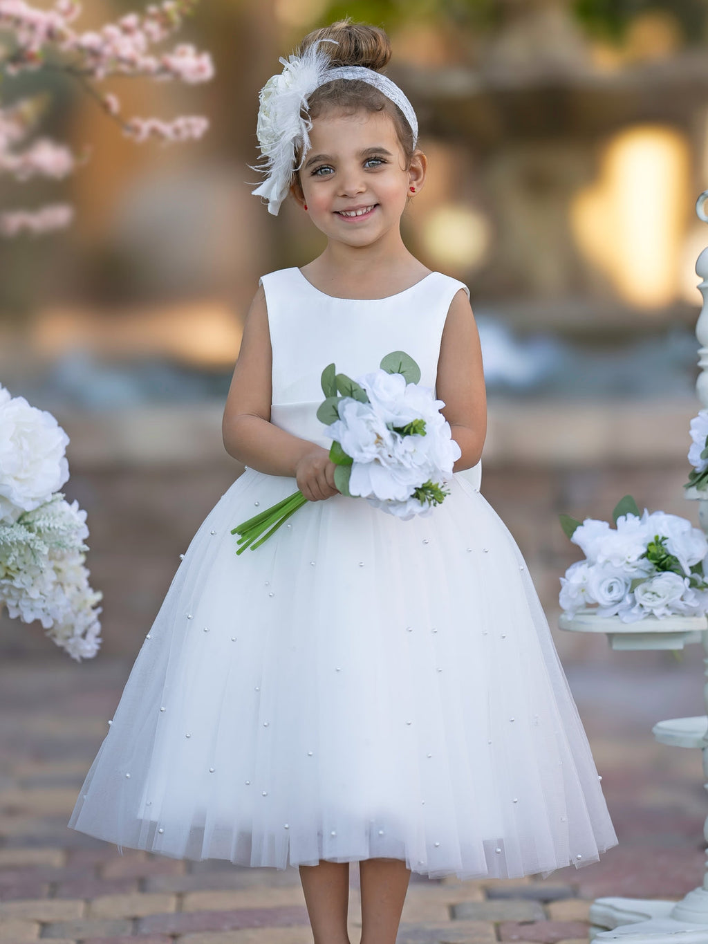 Vestido de princesa/vestido de princesa de satén y tul hasta la rodilla para niña de las flores 