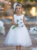 Vestido de princesa/vestido de princesa de satén y tul hasta la rodilla para niña de las flores 