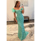 Robe de soirée longue sirène en satin sans manches avec paillettes