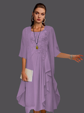 Two Piece A-Line Chiffon Lace Sleeveless Jacket Dresses with Pleats Appliques