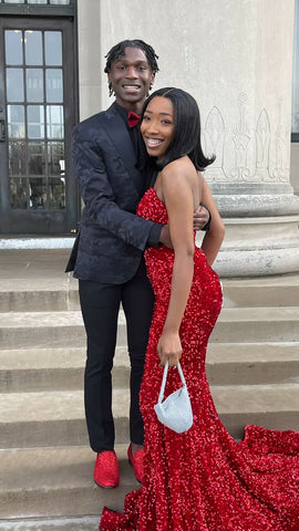 Robe de soirée sirène rouge à paillettes brillantes, robe de cérémonie élégante Y663