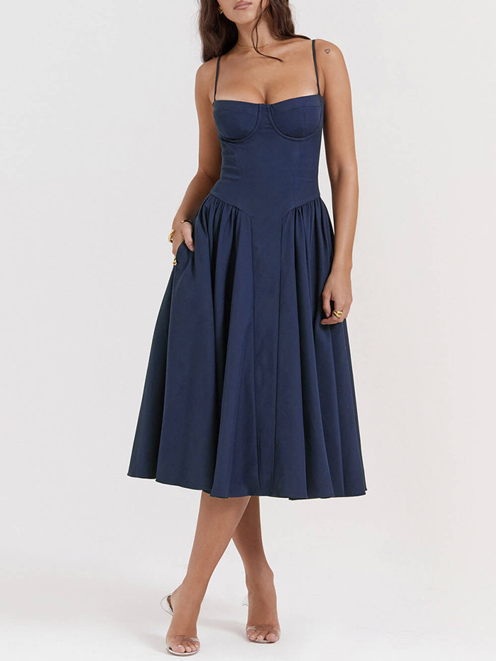 Robe midi bustier à col en V 