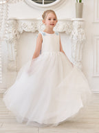 Vestido de princesa/de princesa con flores 3D de tul hasta el suelo, color marfil, para niña de las flores 