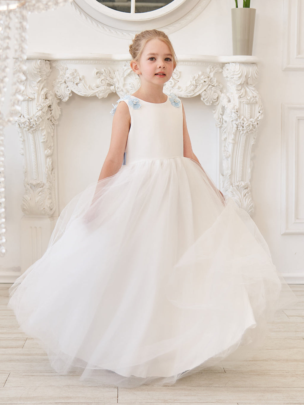 Vestido de princesa/de princesa con flores 3D de tul hasta el suelo, color marfil, para niña de las flores 