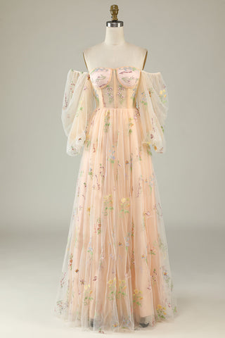 Elegant Black Off The Shoulder Long Sleeves A-Line Prom Dress