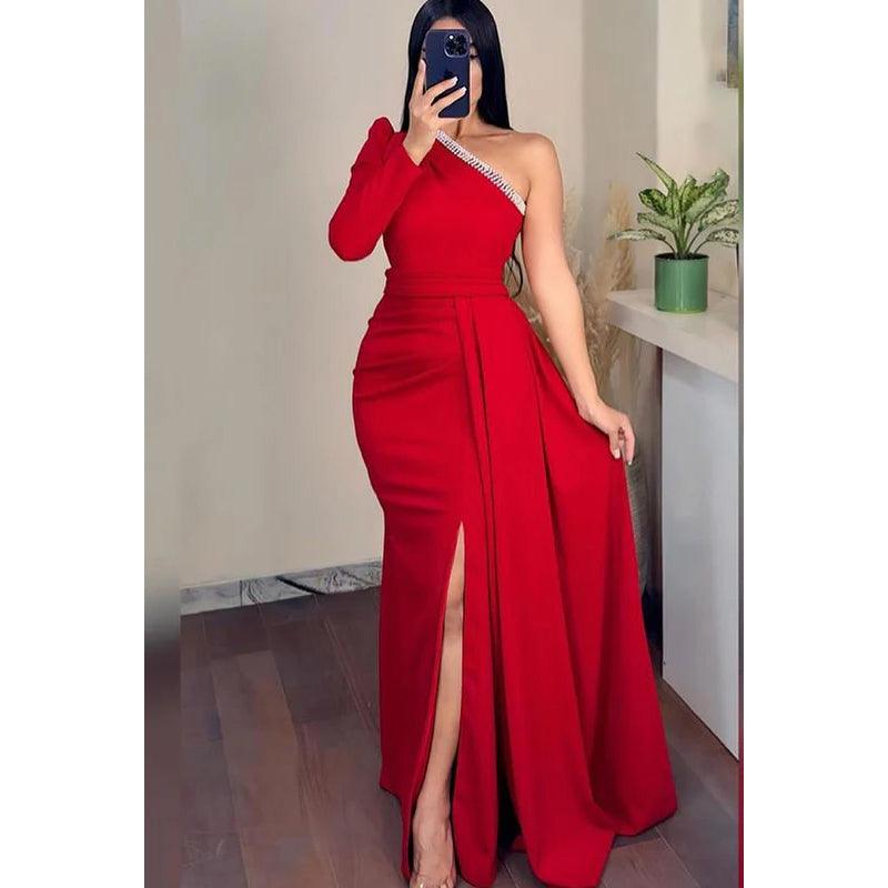 Robe de bal simple et décontractée à une épaule, fourreau, fendue et froncée