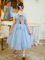 Vestido de baile/princesa de satén y tul azul hasta la rodilla (2003225970) 