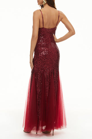 Robe de soirée sexy formelle unie patchwork col V 