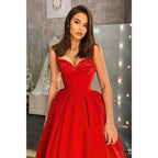 Vestido de fiesta vintage rojo con tirantes finos para regreso a casa