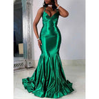 Vestido sexy de fiesta de graduación con escote en V y tirantes finos para mujer negra 