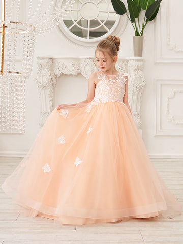 Elegante vestido de princesa sin mangas de tul para niña de las flores, corte en A 
