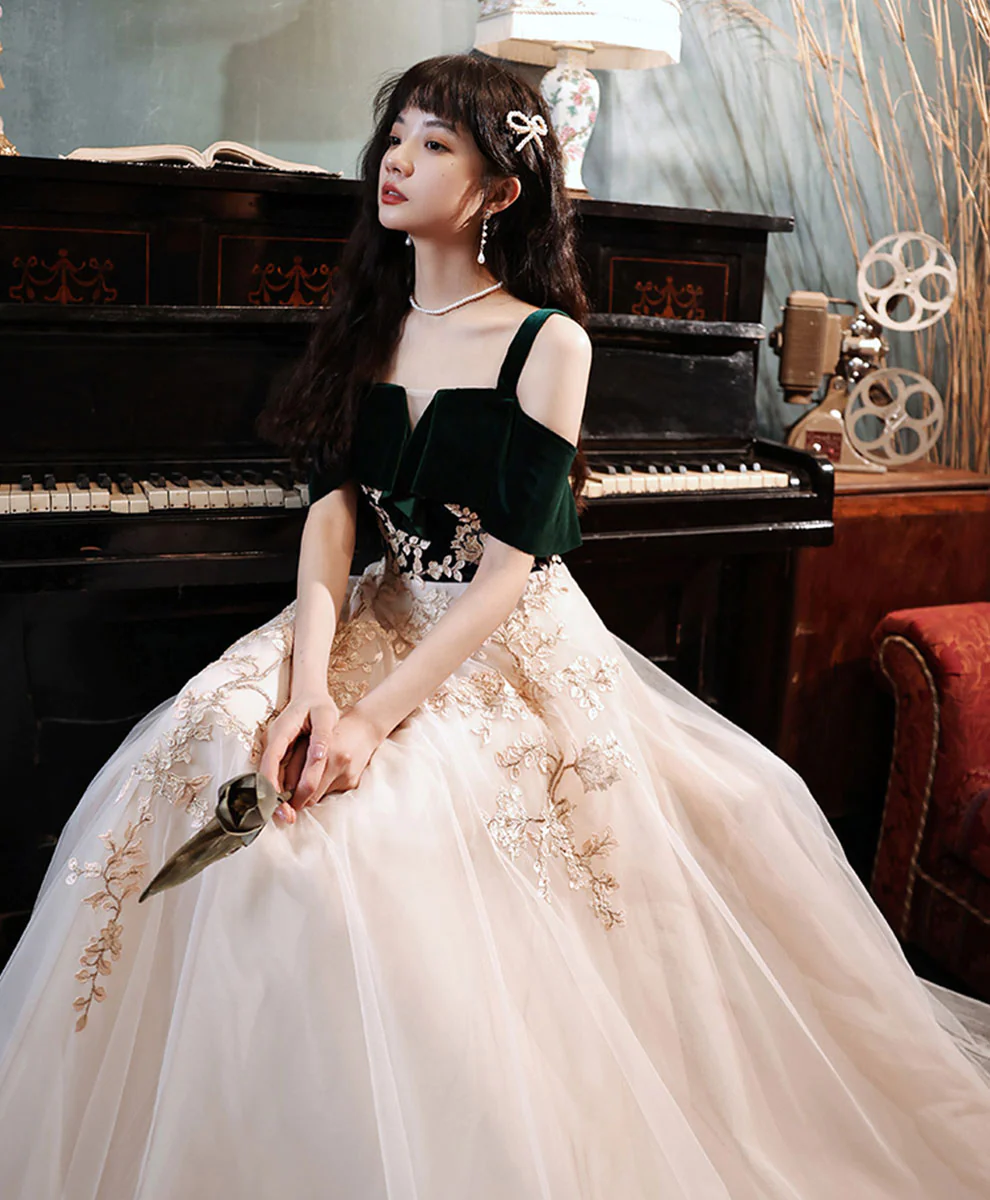 Vestido largo de fiesta verde de corte A con encaje y tul, vestido de noche formal verde Y1928