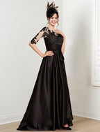 Vestidos de corte princesa/línea A para la madre de la novia con cuello joya y largo hasta el suelo 